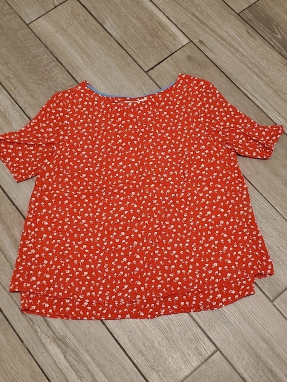 Boden 100% Red Floral Boat Neck Short Sleeve Blouse Size 4 US